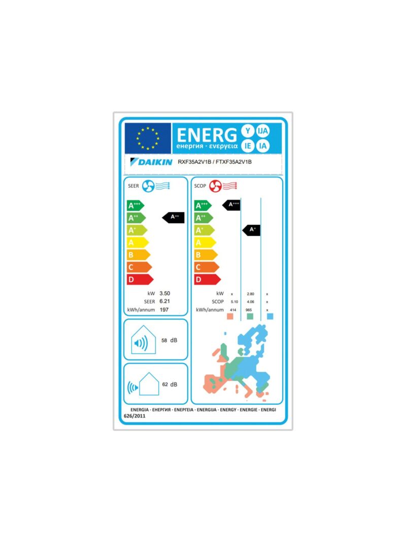 Energy label for DAIKIN Sensira air conditioners