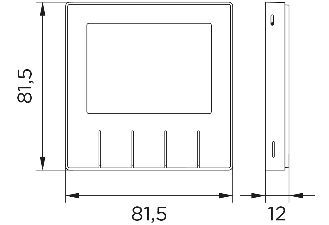 Dimensions of the room thermostat WT1B