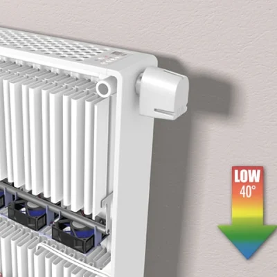 E2 low-temperature radiator in corner